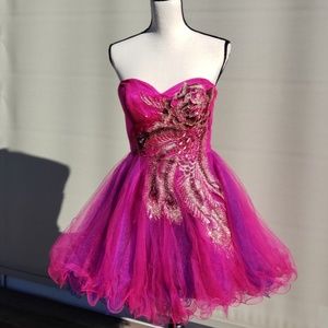 Unique Homecoming Dress, Fuschia Peacock Dress